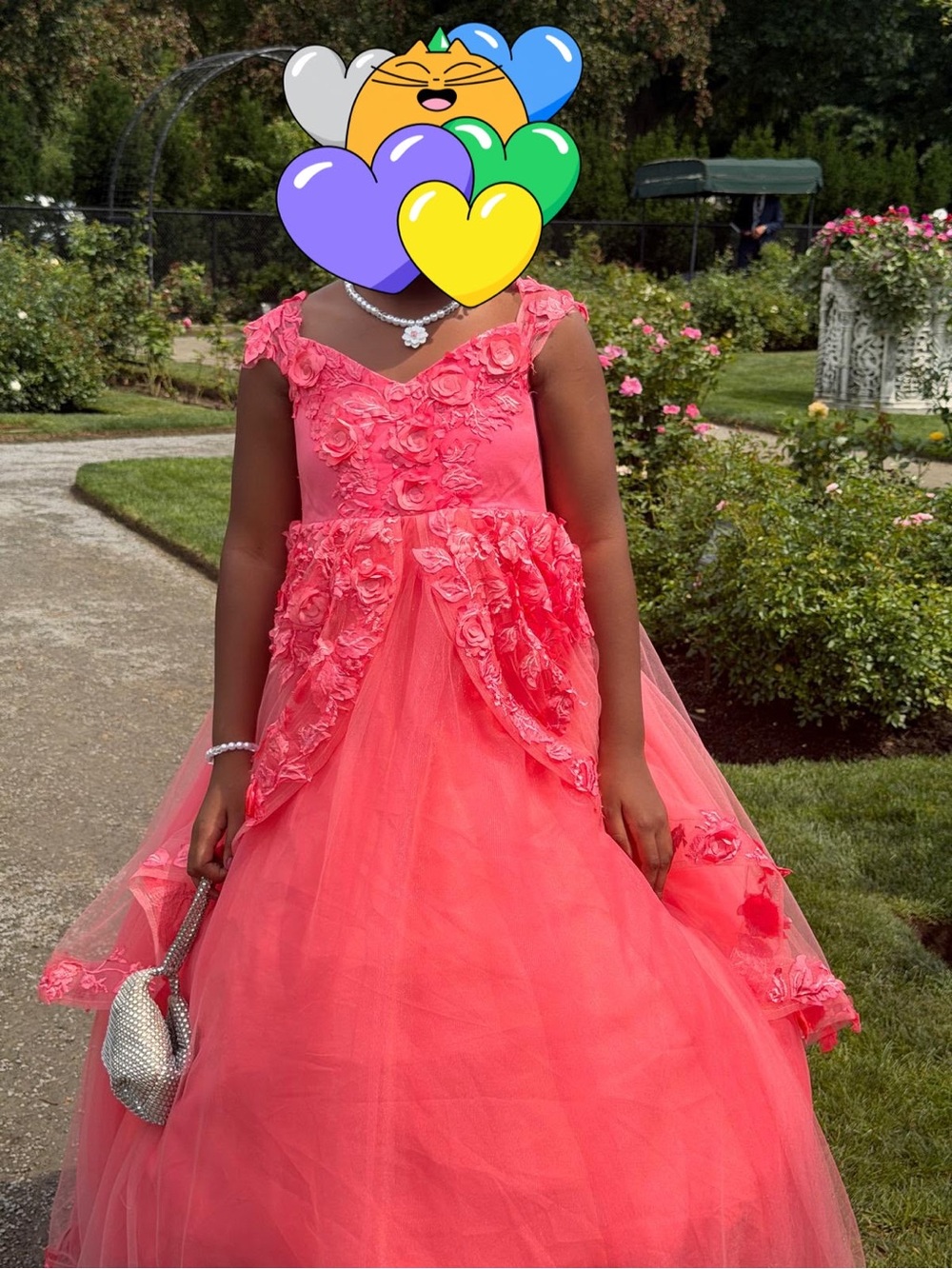 Girls' Coral Pink Floral Tulle Party Dress